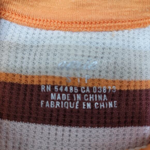 Aerie Waffle Knit Thermal Top Multicolor Stripe Long Sleeve Retro Fit - Picture 3 of 7